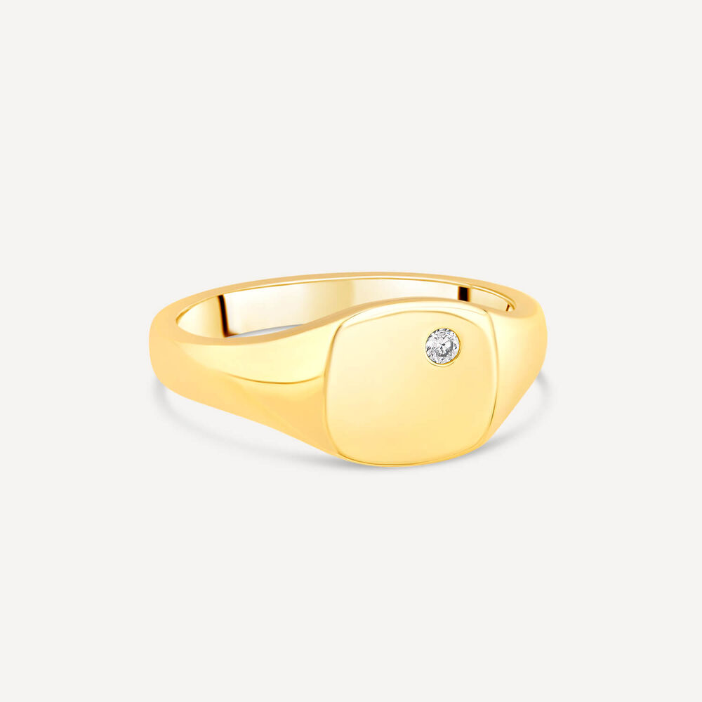 9ct Yellow Gold Square Diamond Set Signet Ring image number 2