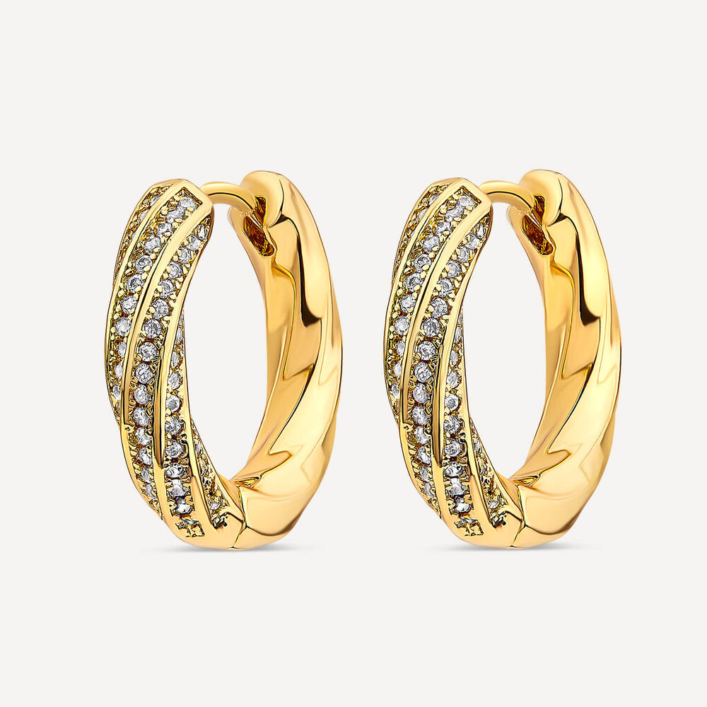 Yellow Gold Plated Vermeil Sterling Silver Cubic Zirconia Twist Hoop Earrings