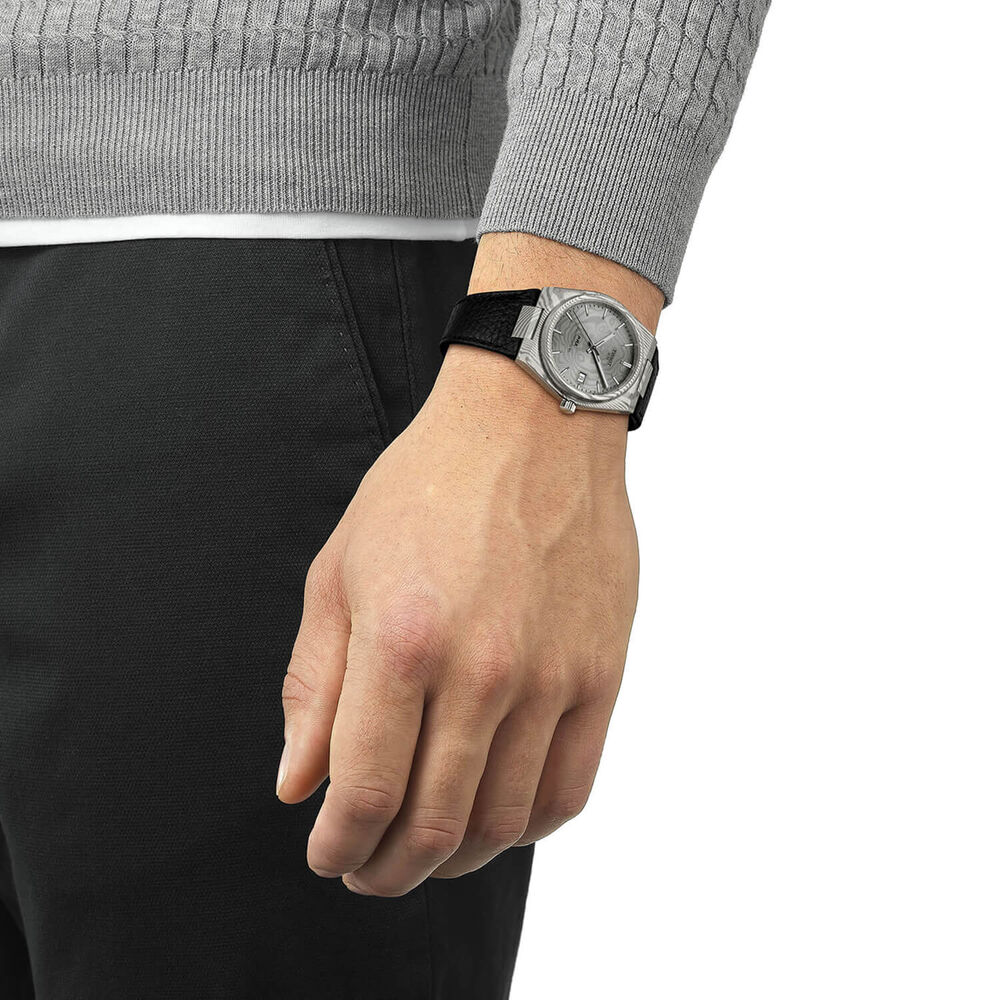 Tissot PRX Damascus Steel 38mm Dial Black Leather Strap Watch image number 3