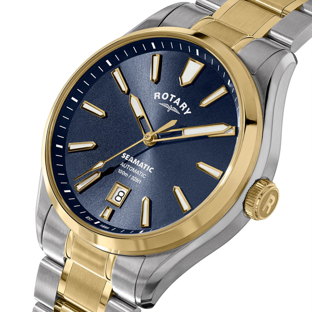 Rotary Seamatic 100 40mm Blue Dial Silver & Gold Plated Stainless Steel Bracelet Watch