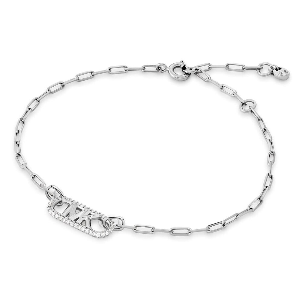 Michael Kors Statement Cubic Zirconia Sterling Silver Logo Link Chain Bracelet