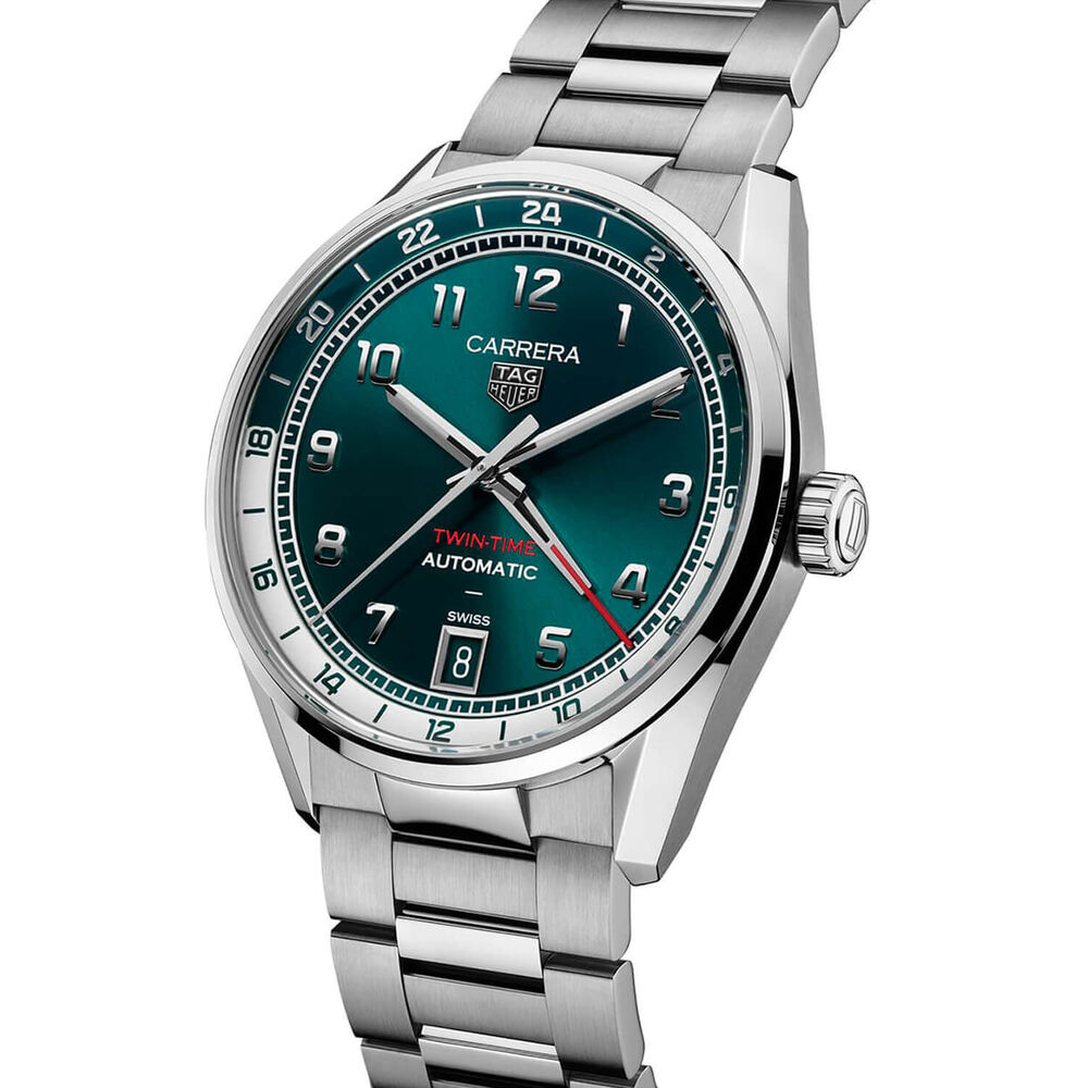 TAG Heuer Carrera Date 41mm Green Teal Dial Stainless Steel Bracelet Watch image number 1
