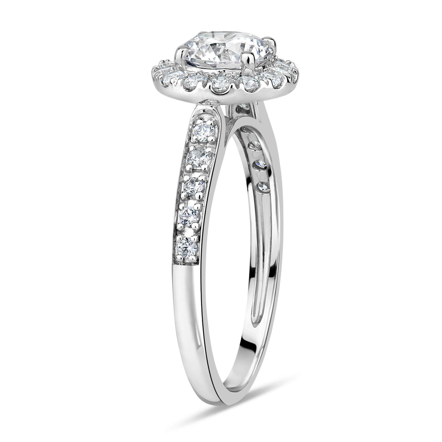 9ct White Gold Cubic Zirconia Halo and Side Stones Ring
