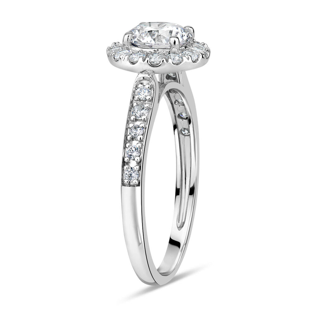 9ct White Gold Cubic Zirconia Halo and Side Stones Ring image number 7