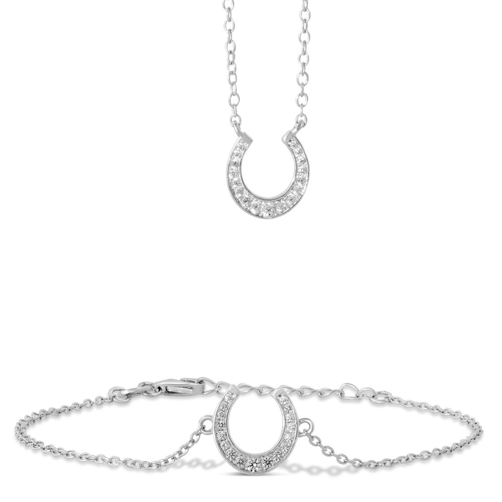 Sterling Silver Cubic Zirconia Horseshoe Pendant (Chain Included) image number 2