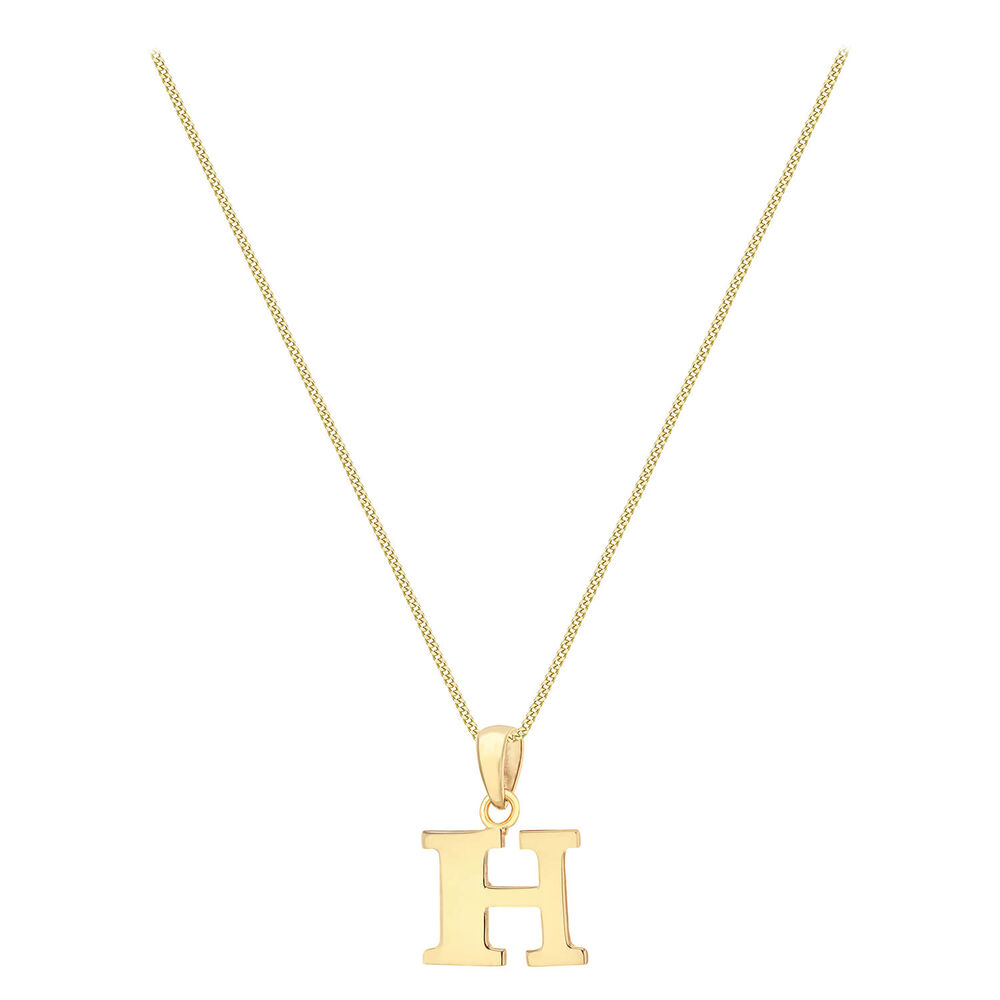 9ct Yellow Gold Plain Initial H Pendant (Special Order) (Chain Included) image number 1