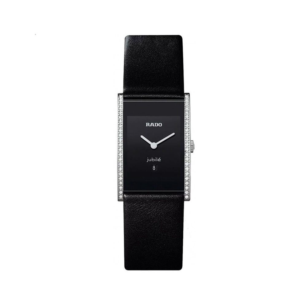 Pre-Owned Rado Integral 31x28mm Black Dial Diamonds Leather Strap Watch