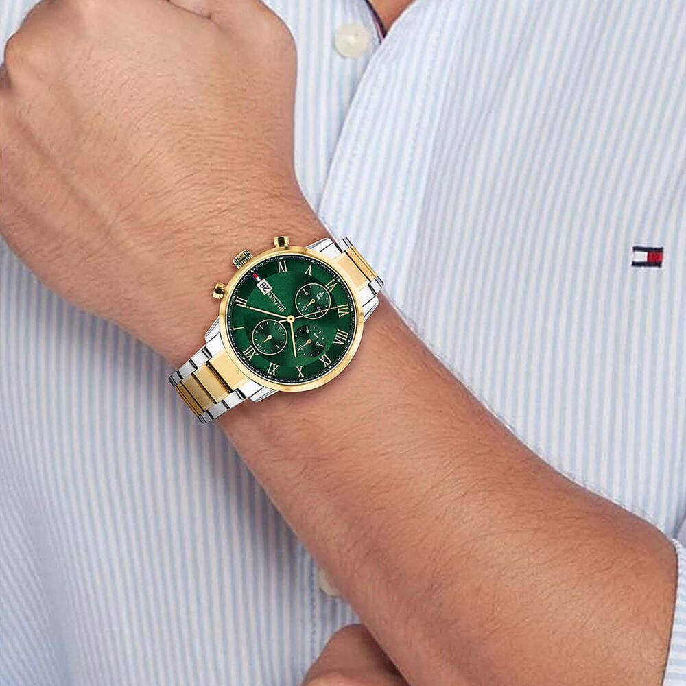 Tommy Hilfiger 42mm Green Dial Two Tone Steel Bracelet Watch