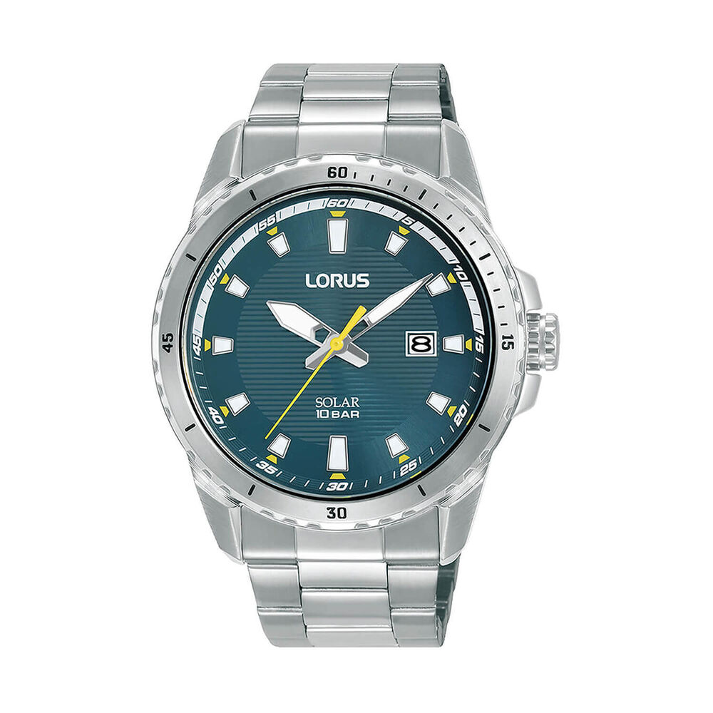 Lorus Solar Gents 42mm Blue Sunray Dial Steel Bracelet Watch