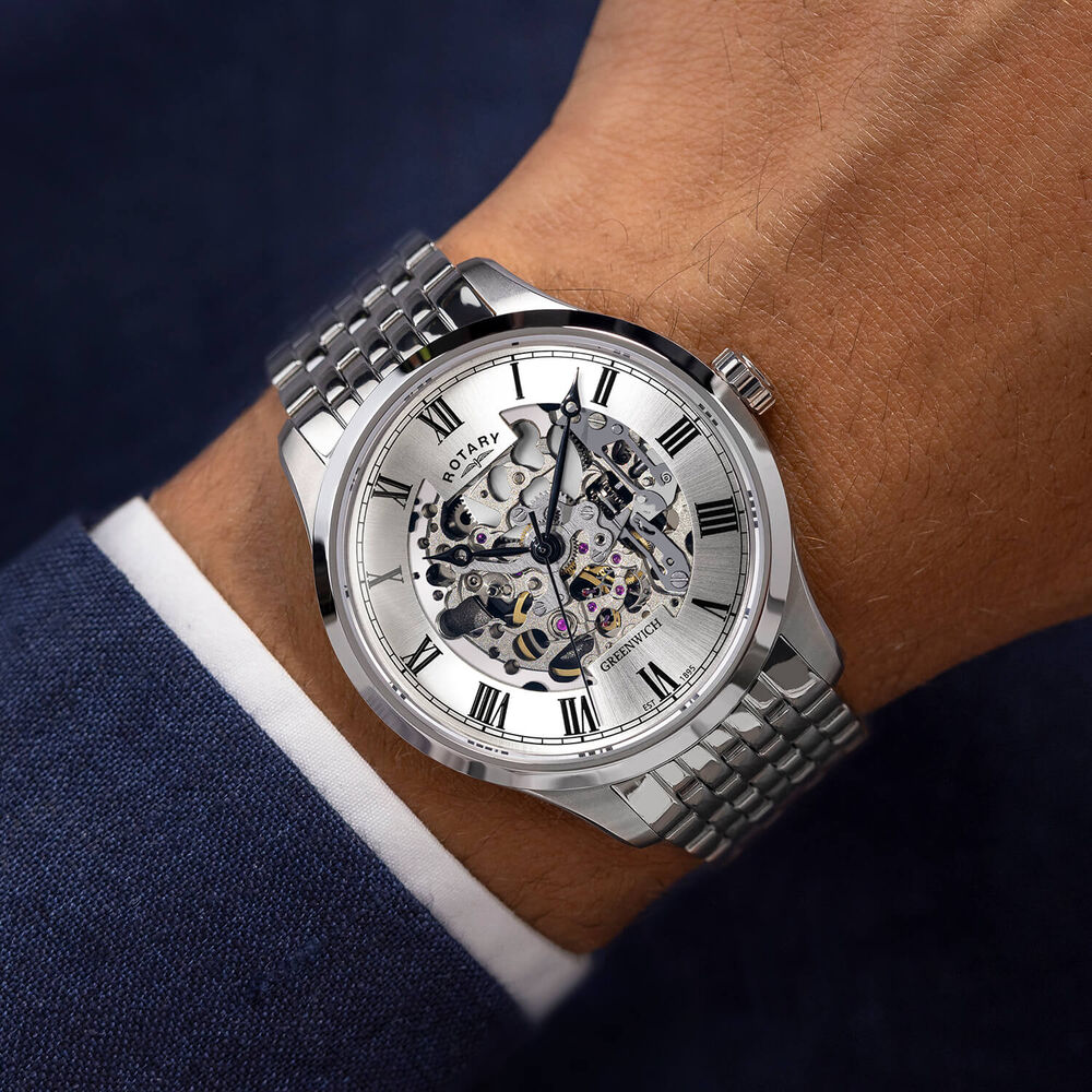 Rotary Greenwich 42mm Silver Dial Stainless Steel Bracelet Watch