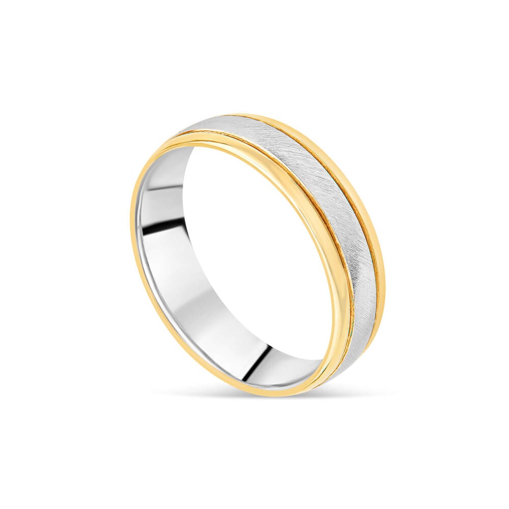 9ct Yellow Gold Silver 6mm Matte Polished Men's Wedding Ring