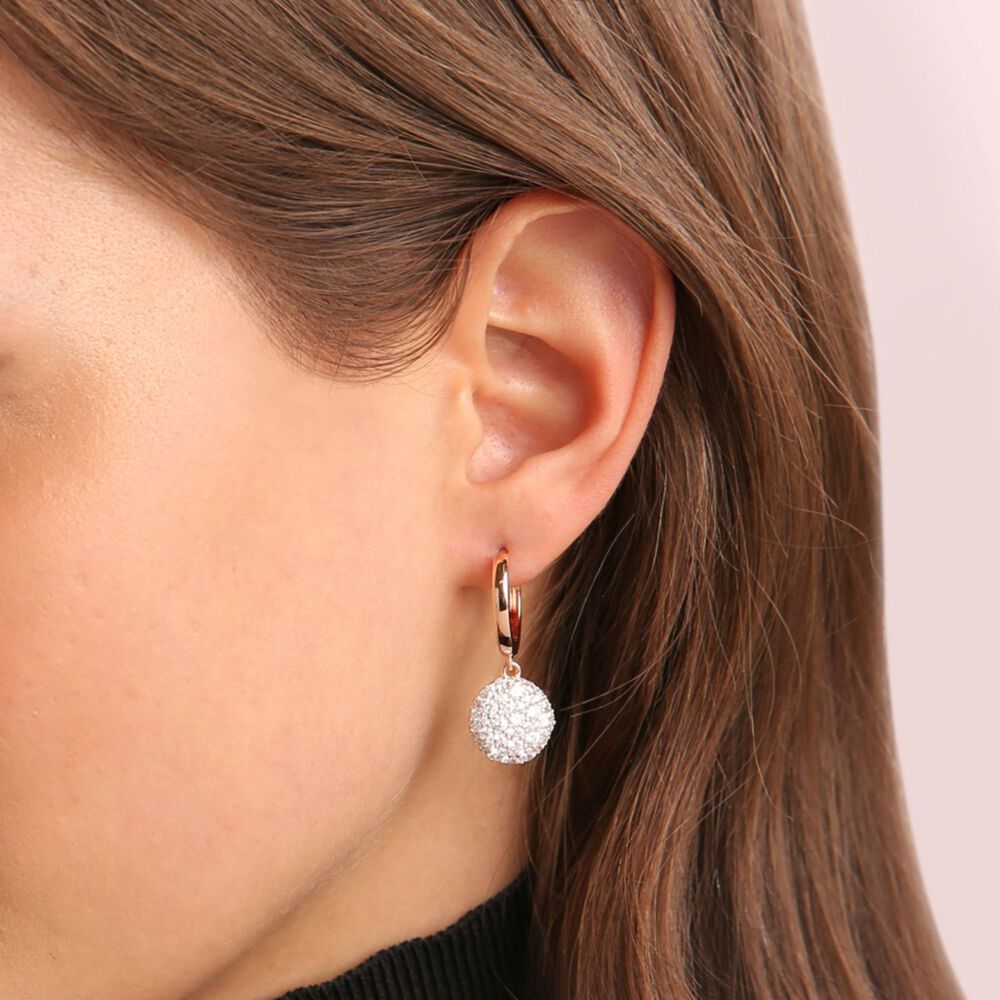 Bronzallure Hoop With Dangle Round Pave Drop Earrings image number 2