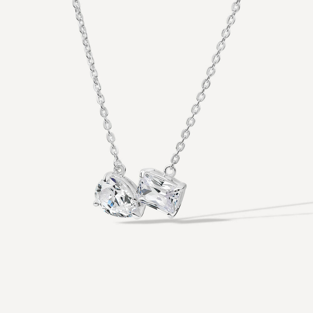 Sterling Silver 'Toi Et Moi' Cubic Zirconia Hammock Necklet image number 1