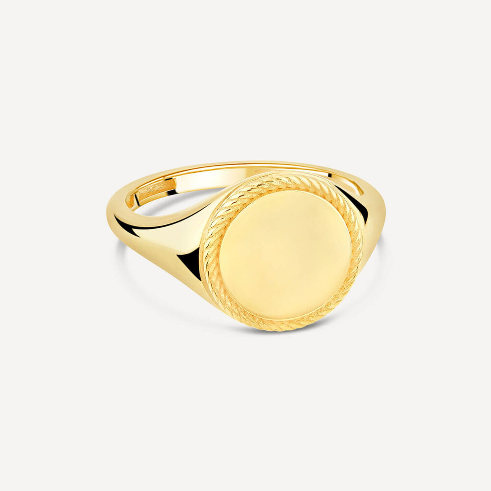 9ct Yellow Gold Round Rope Edge Signet Ring image number 2