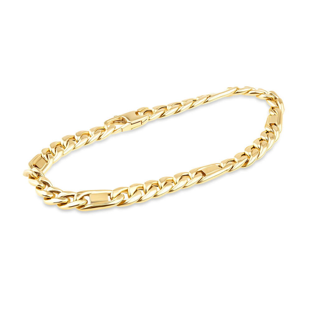 9ct Yellow Gold Gents Fancy Curb 21cm Bracelet image number 1