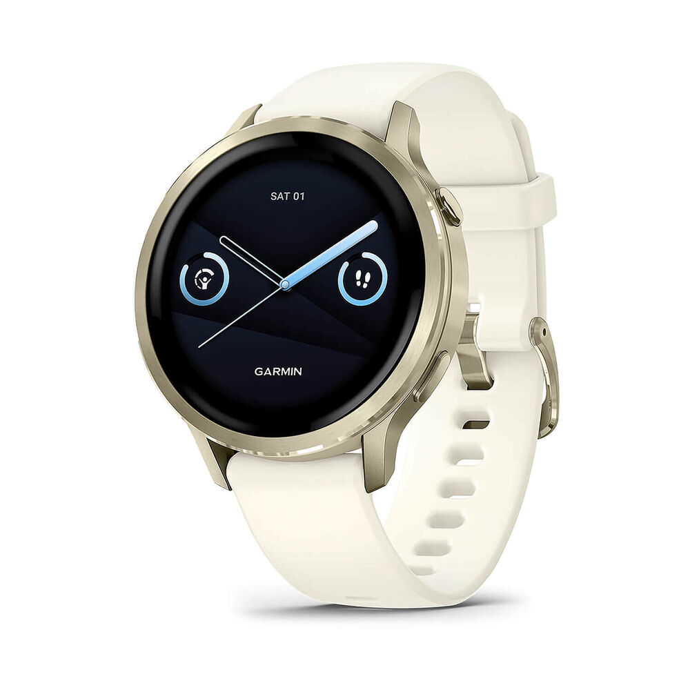 Garmin Venu 4 41mm Lunar Gold Bezel Bone Silicone Strap Watch image number 0