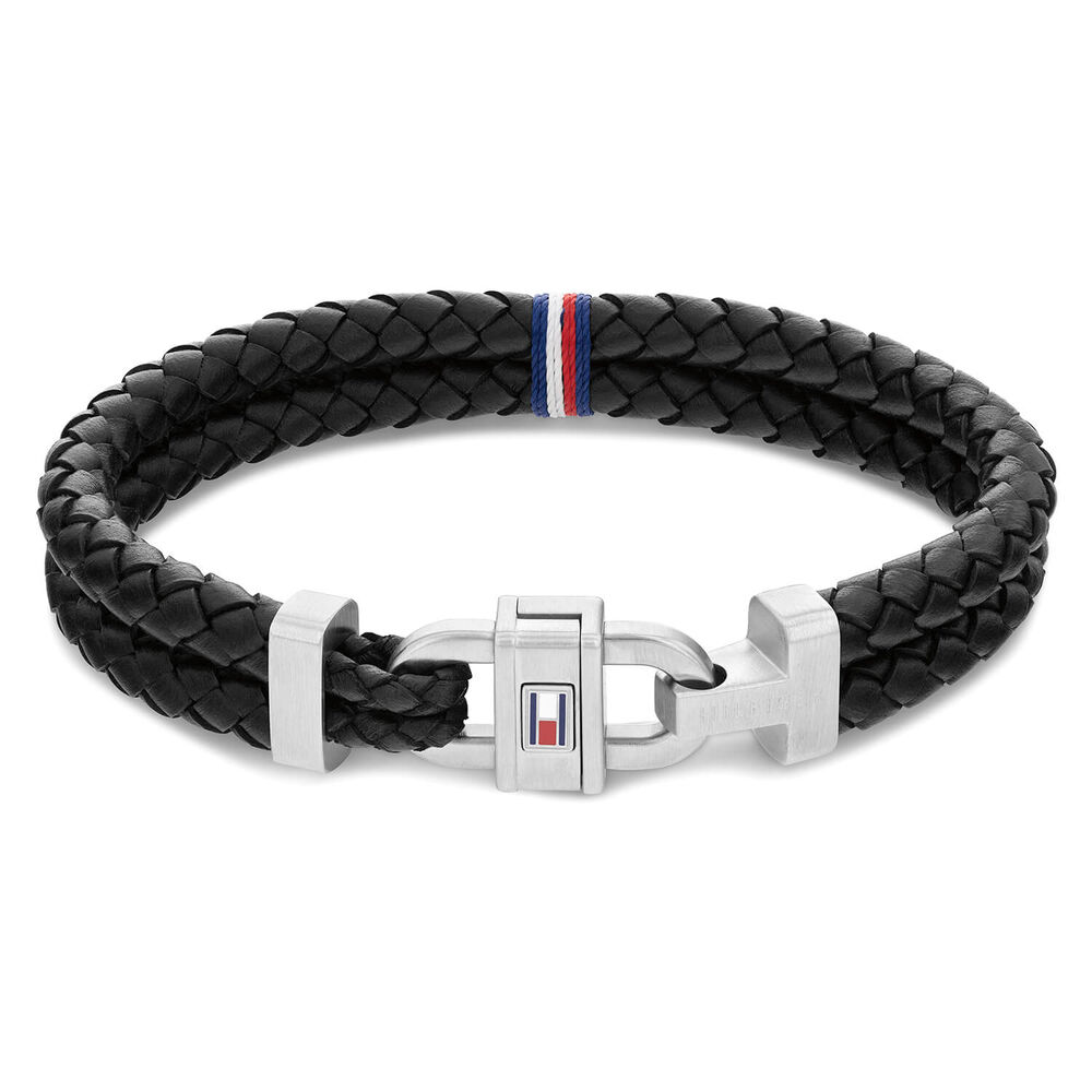 Tommy Hilfiger Carabiner Black Leather Bracelet image number 0