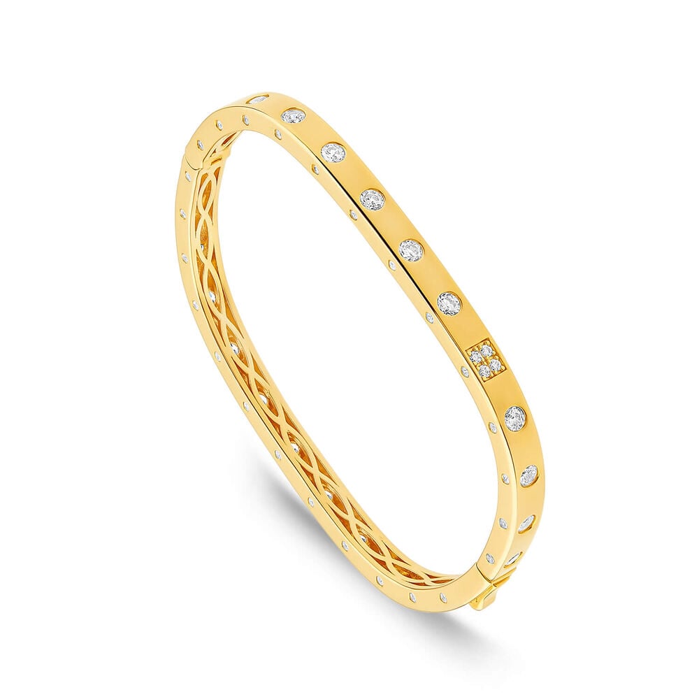 Yellow Gold Plated Sterling Silver Cubic Zirconia Bangle