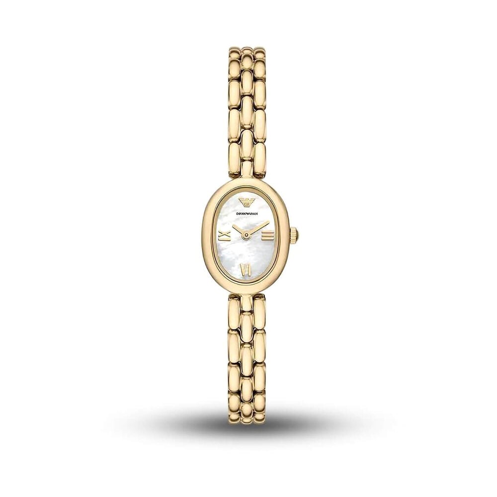 Emporio Armani 24mm Oval White Dial Gold Tone Stainless Steel Bracelet Watch image number 0