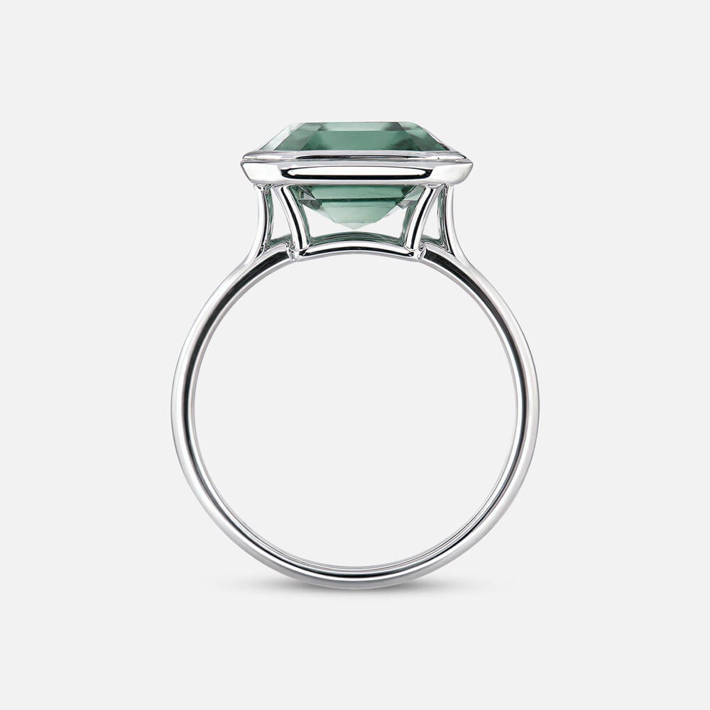 Sterling Silver Rectangular Green Quartz Bezel Set Ring
