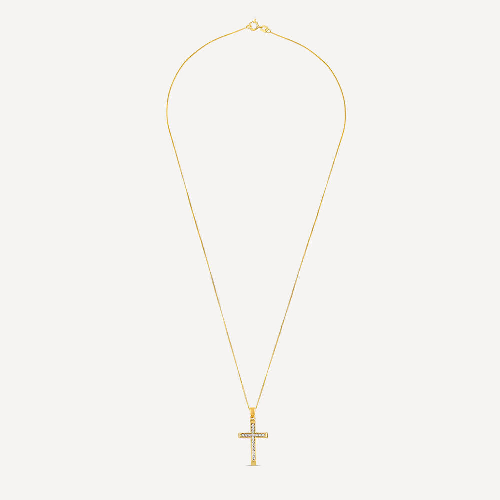 9ct Yellow Gold Cubic Zirconia Channel Set Cross Pendant image number 2