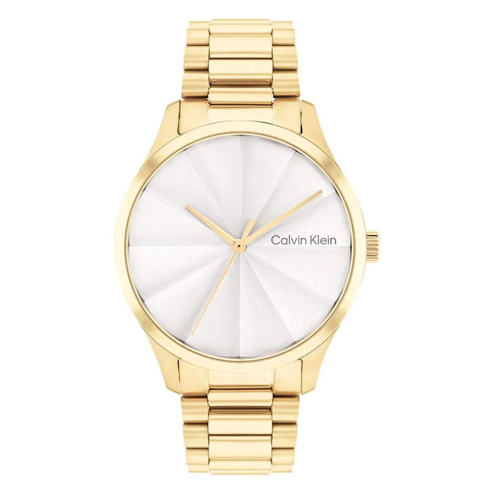 Calvin Klein Burst 35mm White Dial Yellow Gold Plated IP Case Bracelet Watch