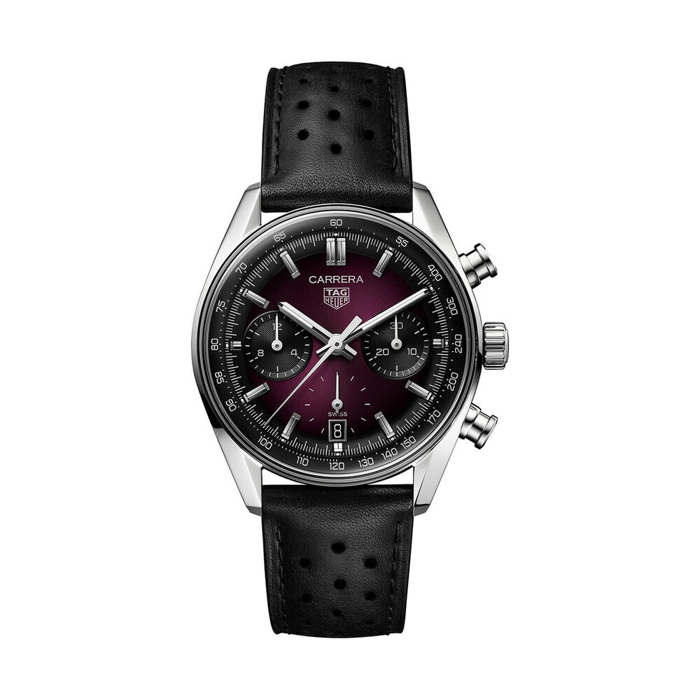 TAG Heuer Carrera Chronograph 39mm Purple Dial Black Leather Strap Watch
