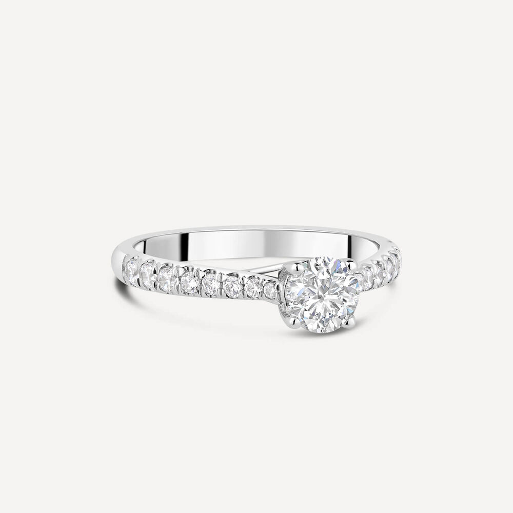 Platinum Orchid Setting Solitaire With 0.75 Carat Diamond Shoulders Ring image number 4