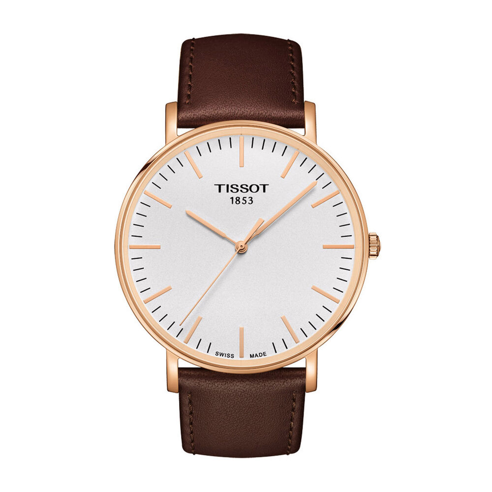 Pre-Owned Tissot Everytime 42mm White Dial Brown Leather Strap Watch