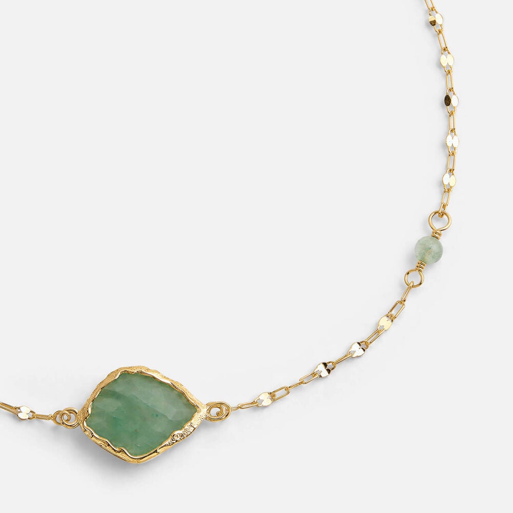 9ct Yellow Gold Beaded Chain Green Aventurine Bracelet