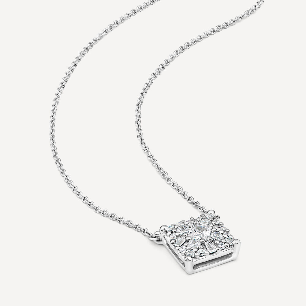 9ct White Gold 0.33ct Cluster Baguette & Round Diamond Square Shaped Pendant image number 2