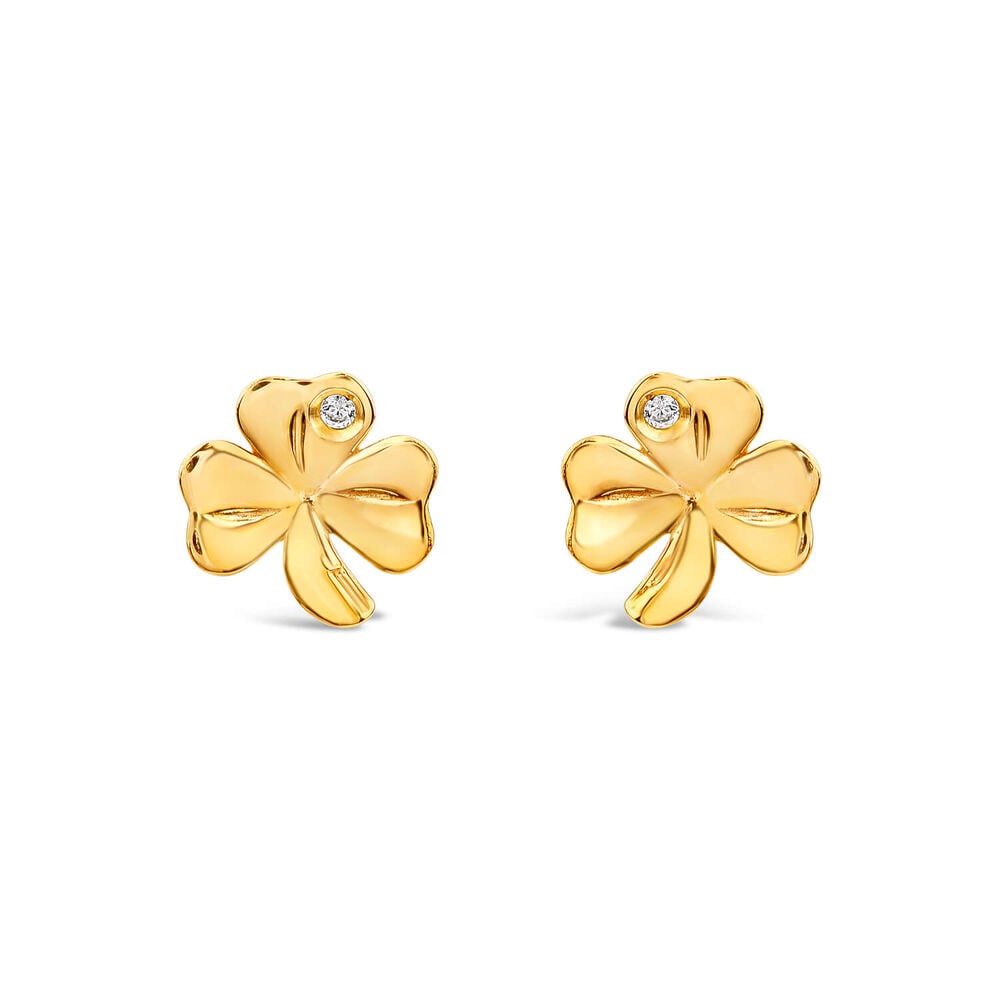 9ct Yellow Gold Cubic Zirconia Shamrock Earrings