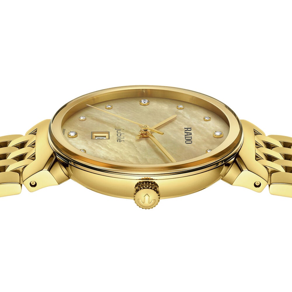 Rado Florence 30mm Mother of Pearl Dial Diamond Dot Yellow Gold Bracelet Watch image number 2