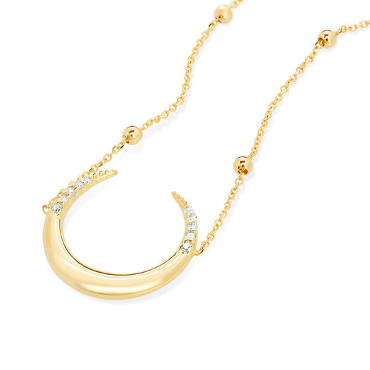 Ladies 9ct Gold Stone Set Horseshoe Beaded Chain Necklace