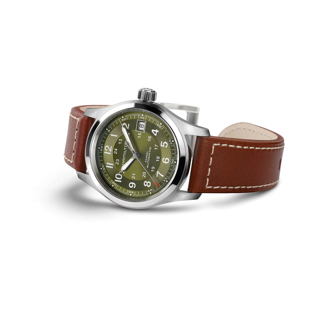Hamilton Khaki Field 38mm Green Dial Brown Leather Strap Watch