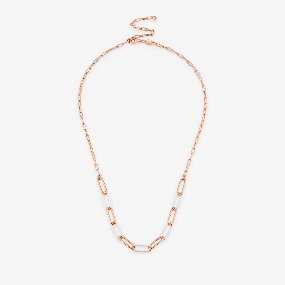 Sterling Silver & Rose Gold Plated White Enamel Links Necklet image number 2