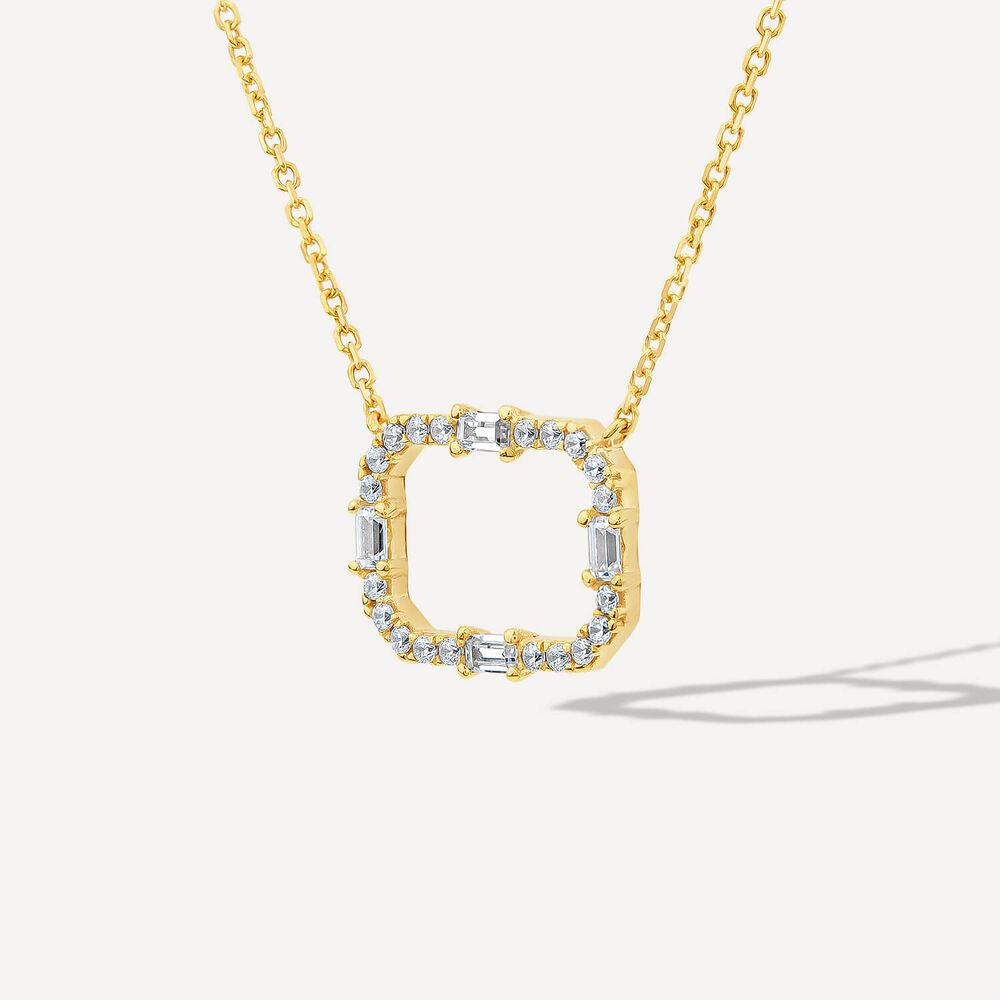 9ct Yellow Gold Open Rectangular Baguette & Round Cubic Zirconia Pendant image number 1