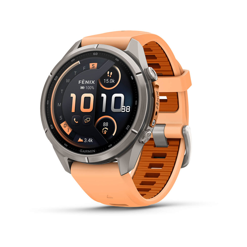 Garmin fenix 9 Pro 43mm Titanium Shell Pink/Autumn Orange Silicone Strap Watch