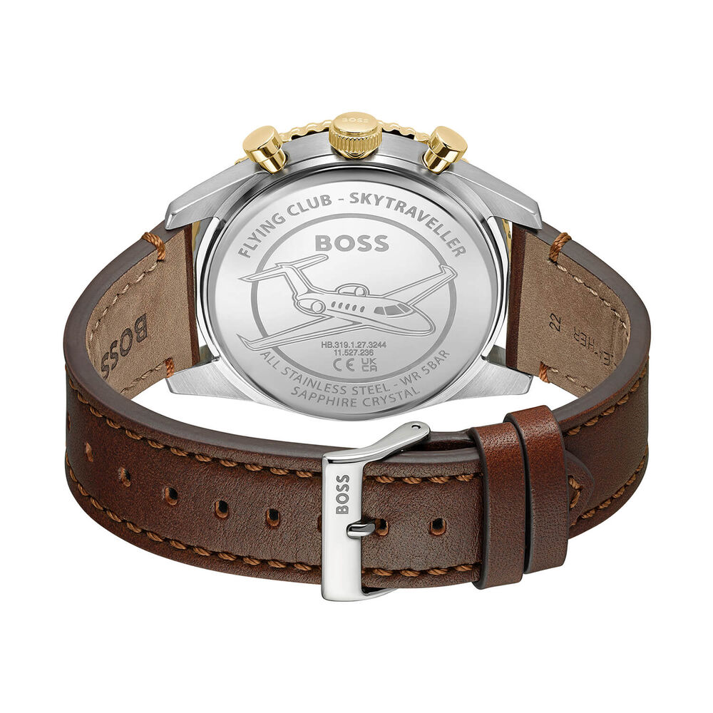 BOSS Skytraveller Pro 43mm Blue Dial Brown Leather Strap Watch
