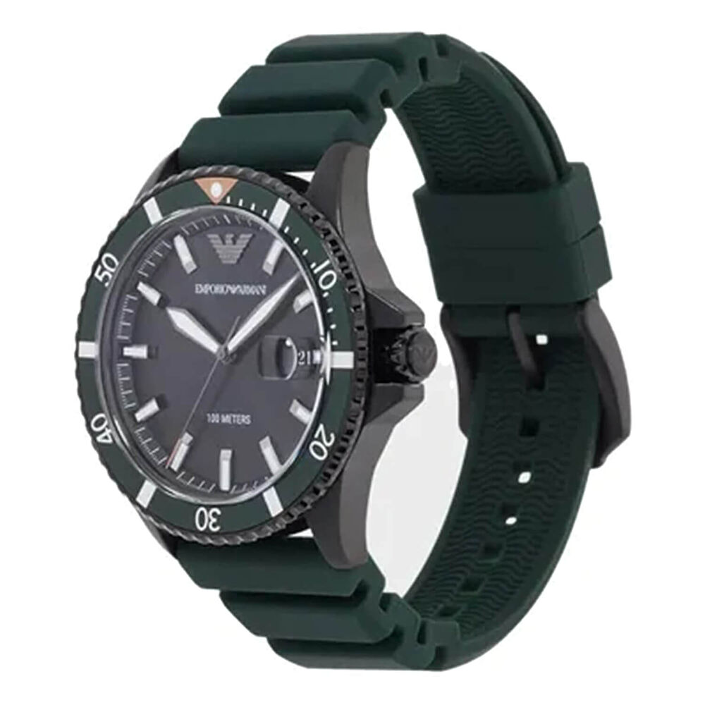 Armani Diver 42mm Black Dial Green Rubber Strap Watch