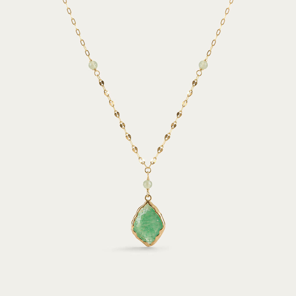 9ct Yellow Gold Beaded Chain Green Aventurine Pendant