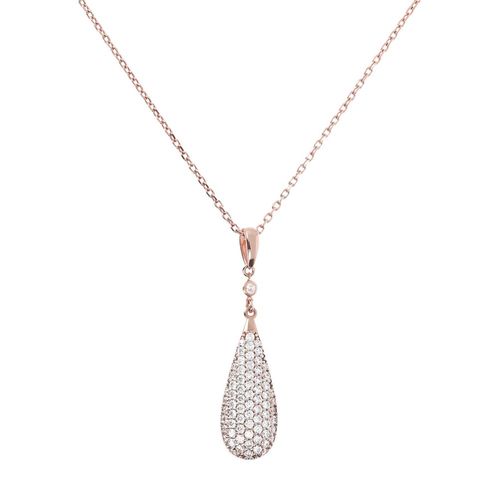 Bronzallure 18ct Rose Gold-Plated Crystal Teardrop Pendant image number 0