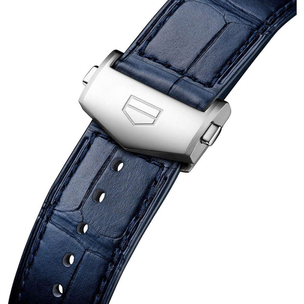 TAG Heuer Carrera Chronograph 39mm Blue Dial Diamond Dots Leather Strap Watch image number 5