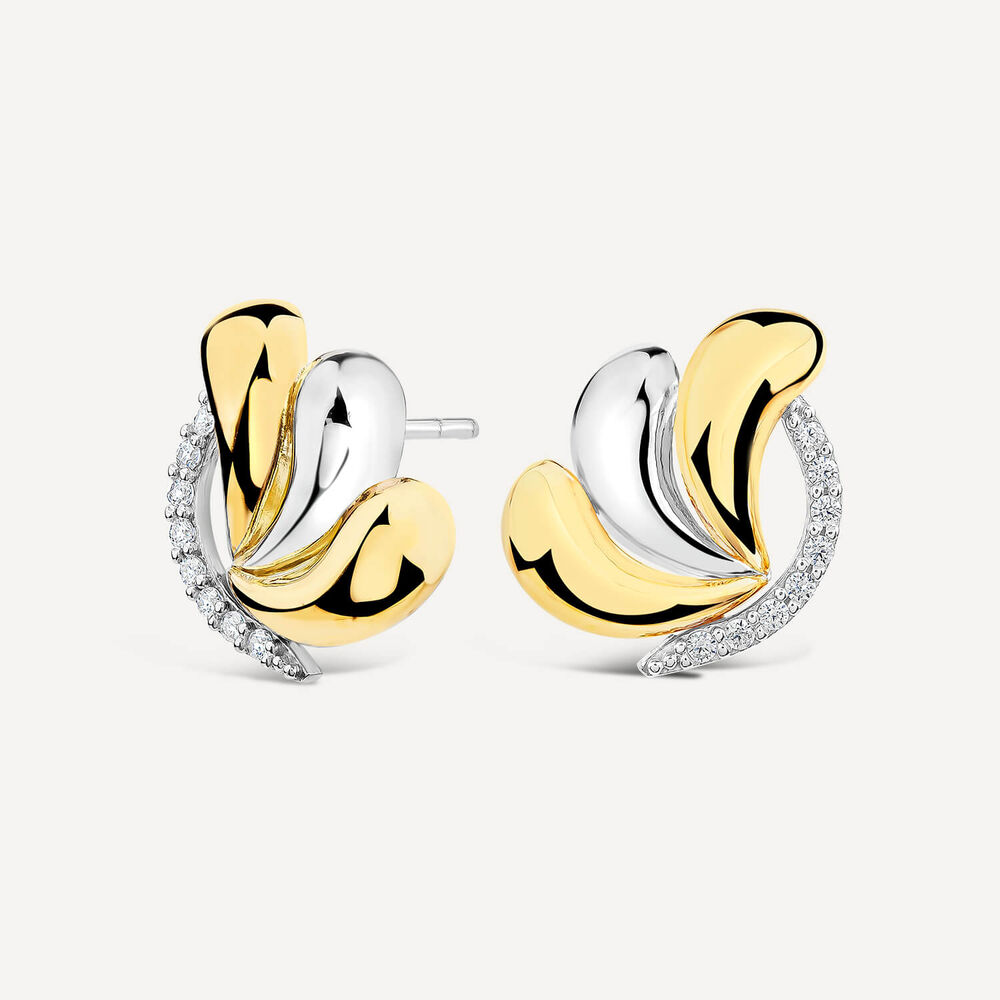9ct Yellow & White Gold Cubic Zirconia Petal Stud Earrings