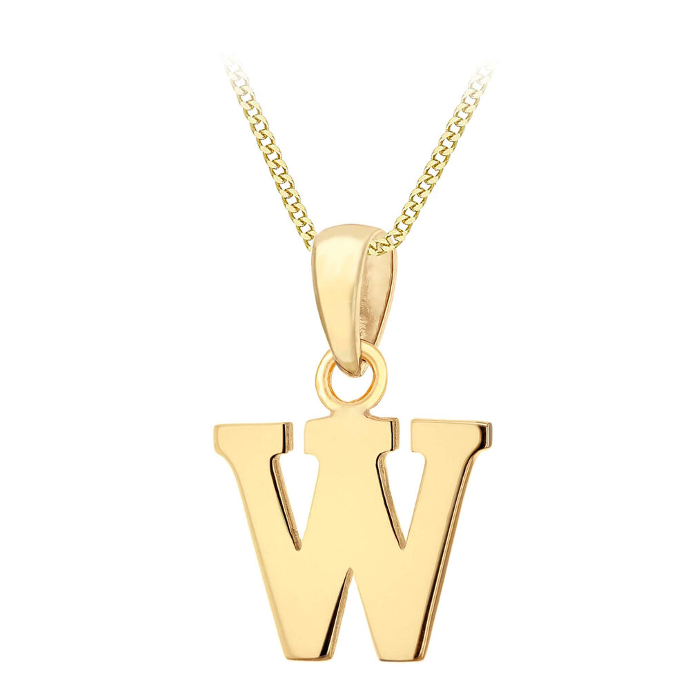 9ct Yellow Gold Plain Initial W Pendant  (Chain Included) image number 0