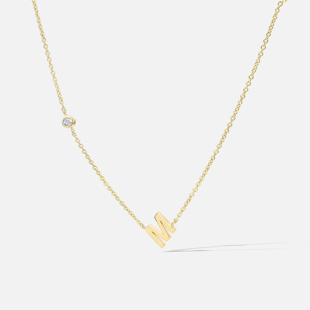 Yellow Gold Plated Vermeil Sterling Silver 0.06ct Lab Grown Diamond Initial M Necklet