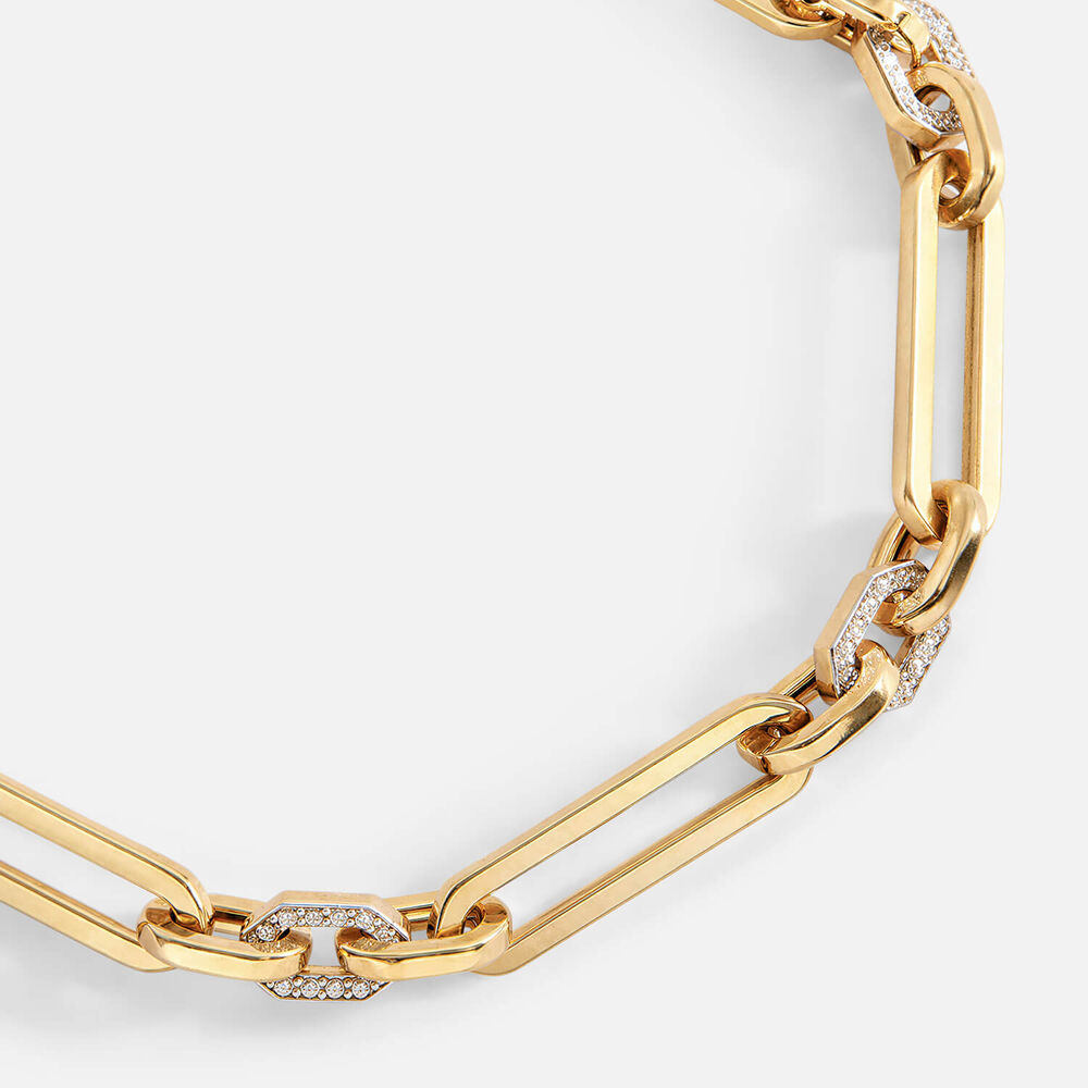 9ct Yellow & White Gold Open Rectangle Link Cubic Zirconia Set Centre Bracelet
