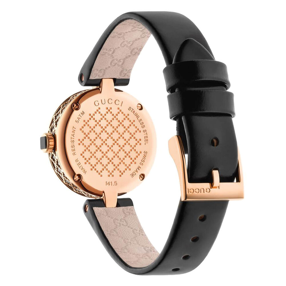 Gucci Diamantissima Ladies' Rose Gold-tone and Black Leather Strap Watch