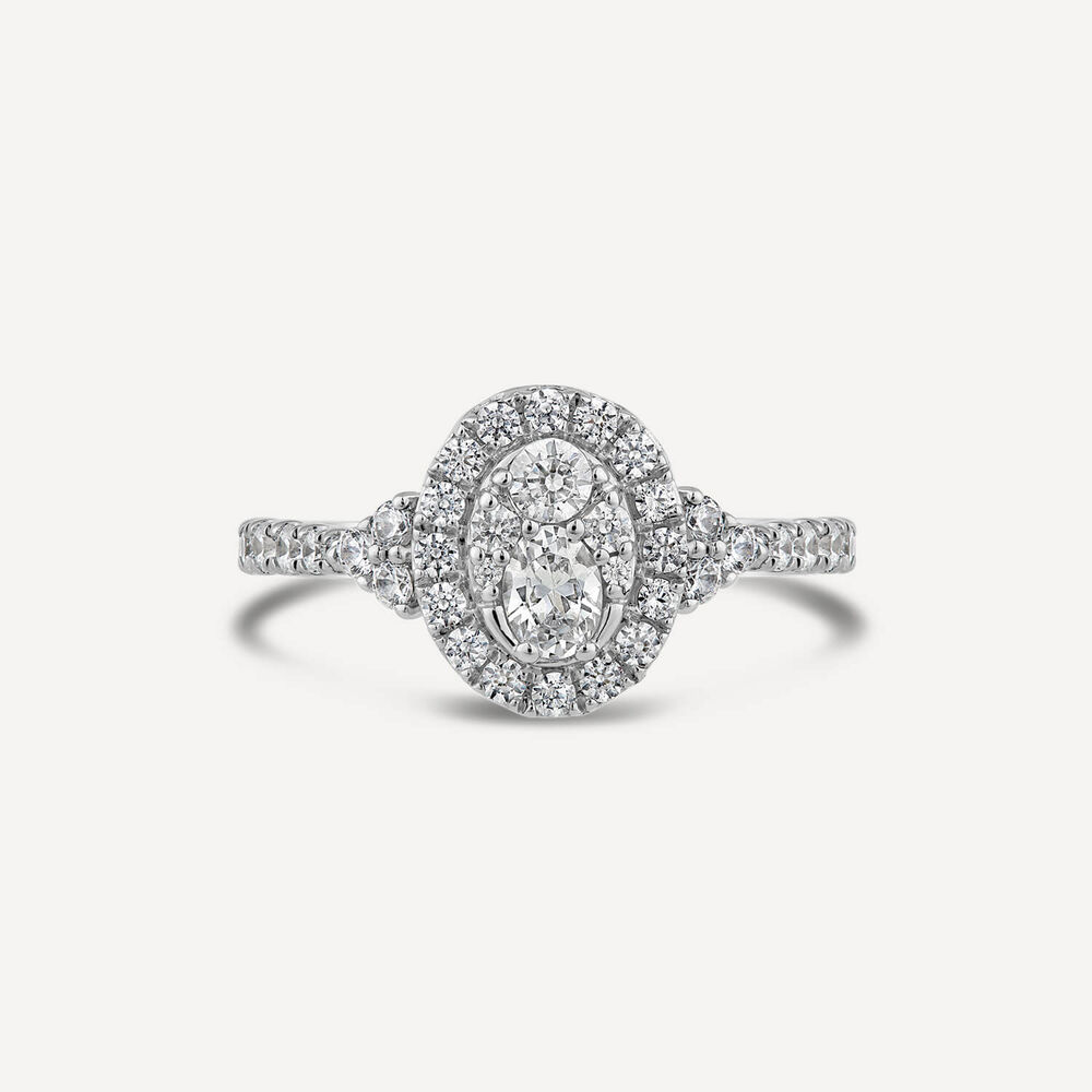 Kathy de Stafford 18ct White Gold Halle Oval Cluster with 0.75ct Sides Stone Set Shoulders Ring image number 1