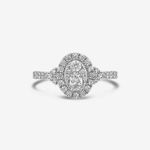 Kathy de Stafford 18ct White Gold Halle Oval Cluster with 0.75ct Sides Stone Set Shoulders Ring